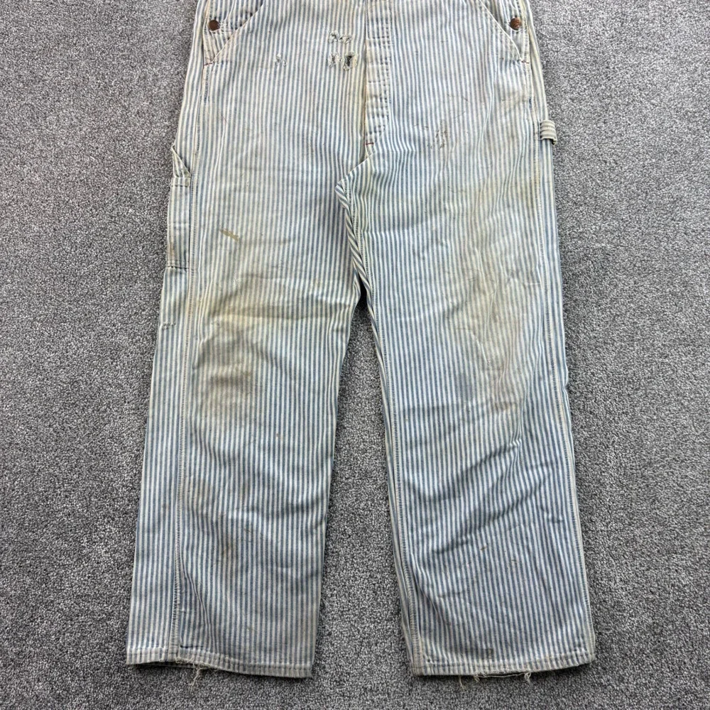 Vintage Big Mac Overalls Mens 38x28 Blue White Hickory Stripe Cotton USA Made